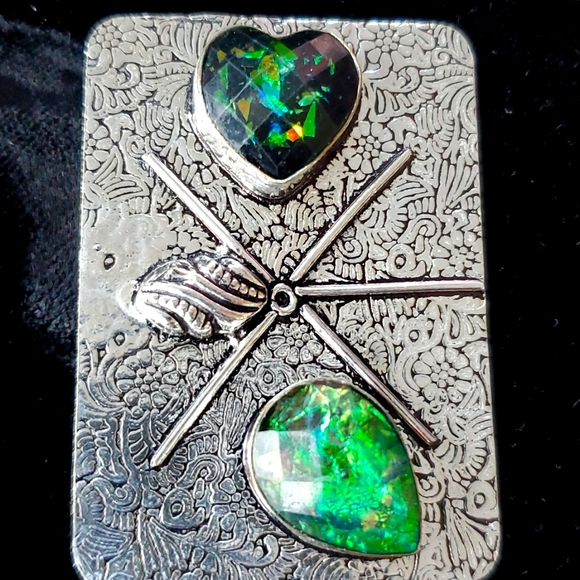 New Triplet Opal 925 Silver Crescent Moon Wand Pendant. - Picture 7 of 15